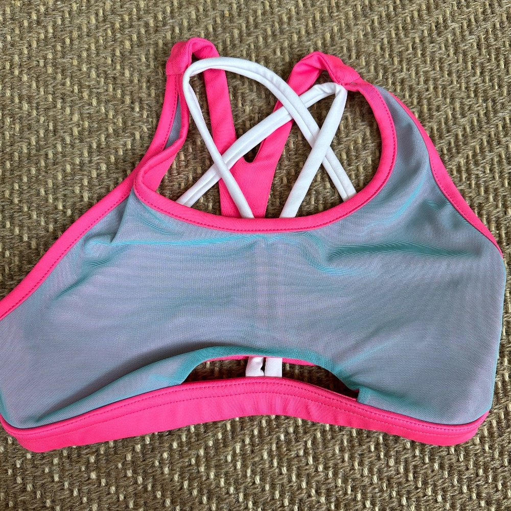 Women's Pink and Gray Strappy Sports Bra